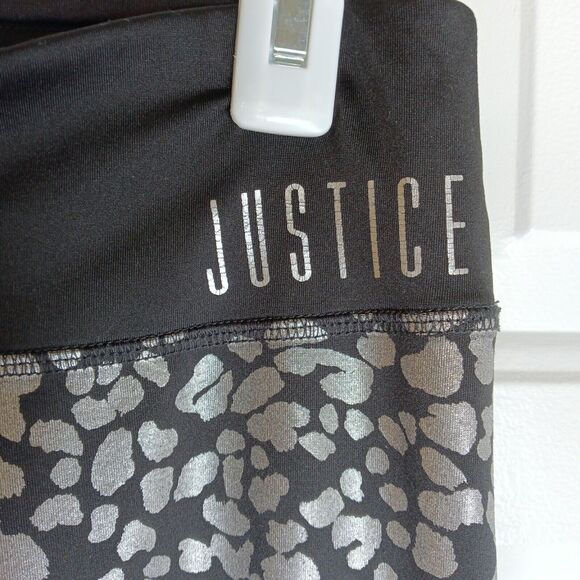 Girl's Justice Active Sport Leggings Size 14 Black Silver Leopard Print Pants - Picture 3 of 4
